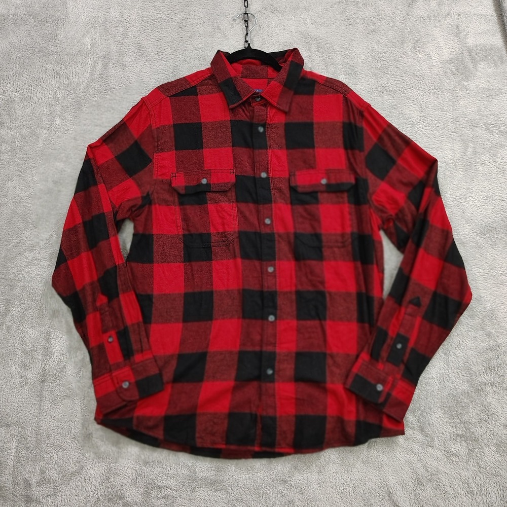George Buffalo Plaid/Button/Collar Flannel Shirt-Red/Black-Large 42/44